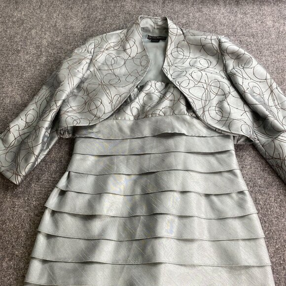 Jessica Howard Dress Jacket Set 12P Blue Tiered Strap Beaded Formal Wedding - Picture 3 of 16